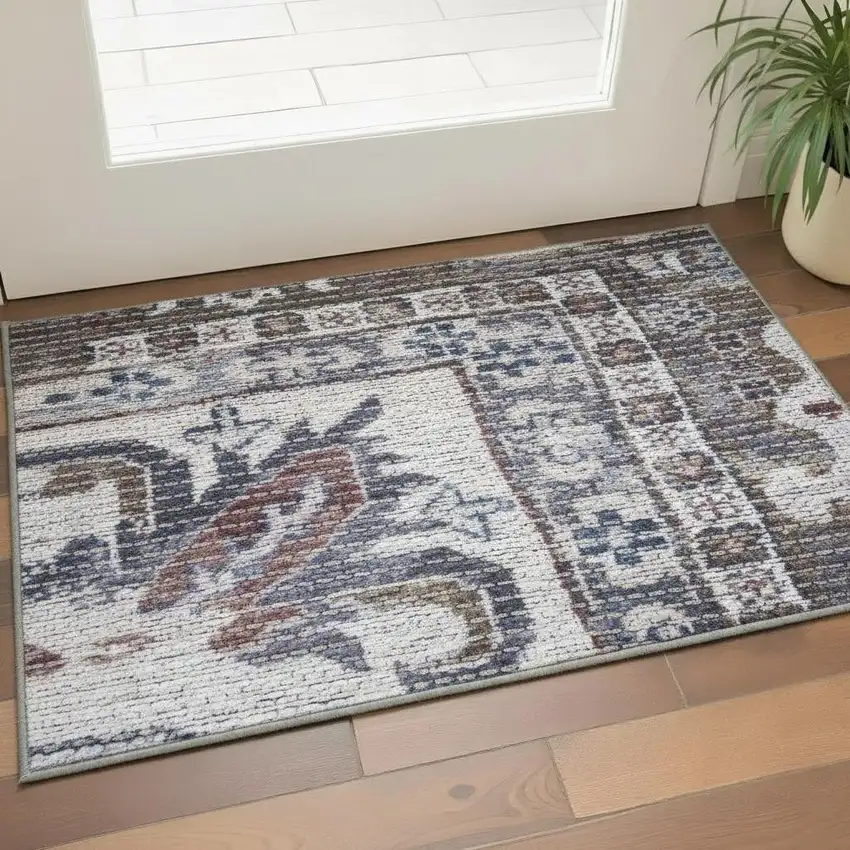 Green Floral Power Loom Worn Faded Area Rug Photo 1