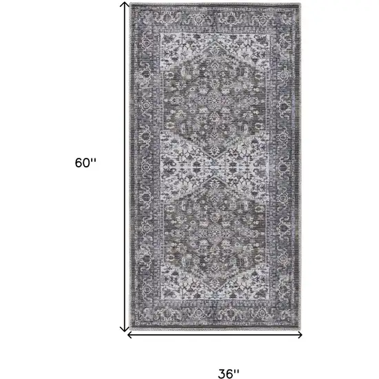 Green Floral Power Loom Worn Faded Area Rug Photo 3