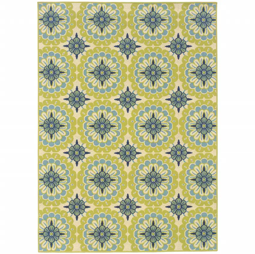 Green Floral Stain Resistant Indoor Outdoor Area Rug Photo 1