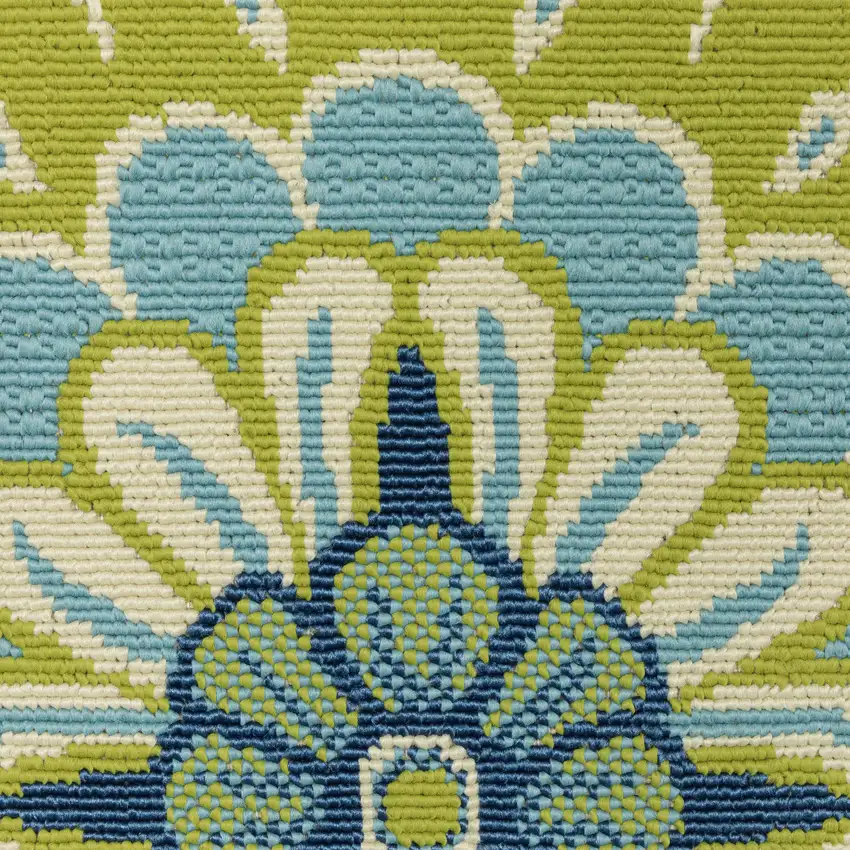 Green Floral Stain Resistant Indoor Outdoor Area Rug Photo 4