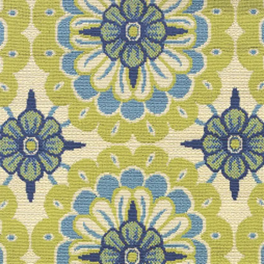 Green and Ivory Floral Stain Resistant Indoor Outdoor Area Rug Photo 8