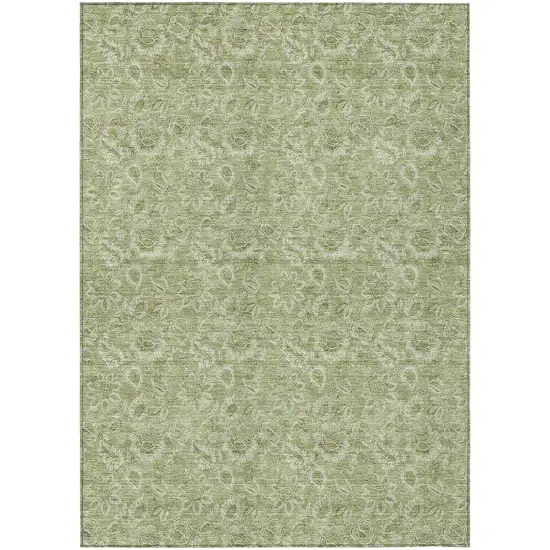 Green Floral Washable Indoor Outdoor Area Rug Photo 2