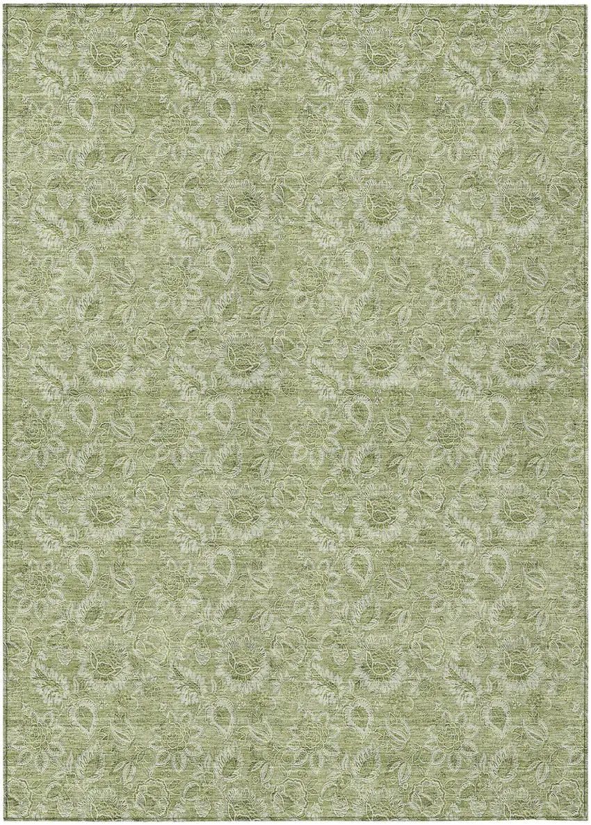 Green Floral Washable Indoor Outdoor Area Rug Photo 2