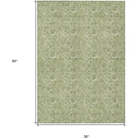 Green Floral Washable Indoor Outdoor Area Rug Photo 3