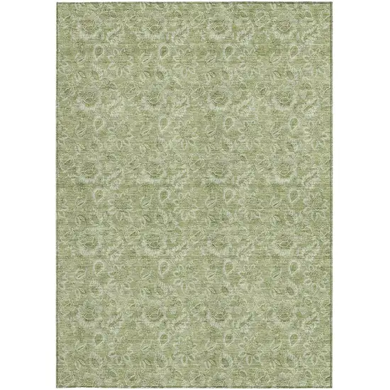 Green Floral Washable Indoor Outdoor Area Rug Photo 6