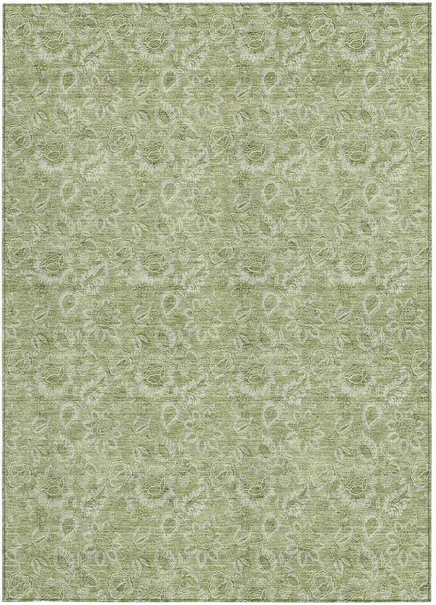 Green Floral Washable Indoor Outdoor Area Rug Photo 6