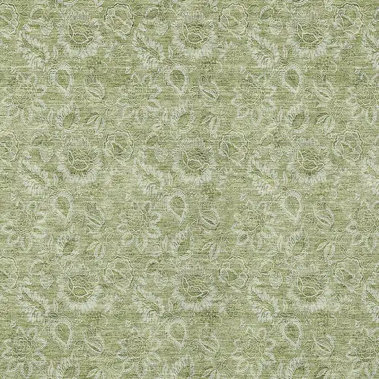 Green Floral Washable Indoor Outdoor Area Rug Photo 5