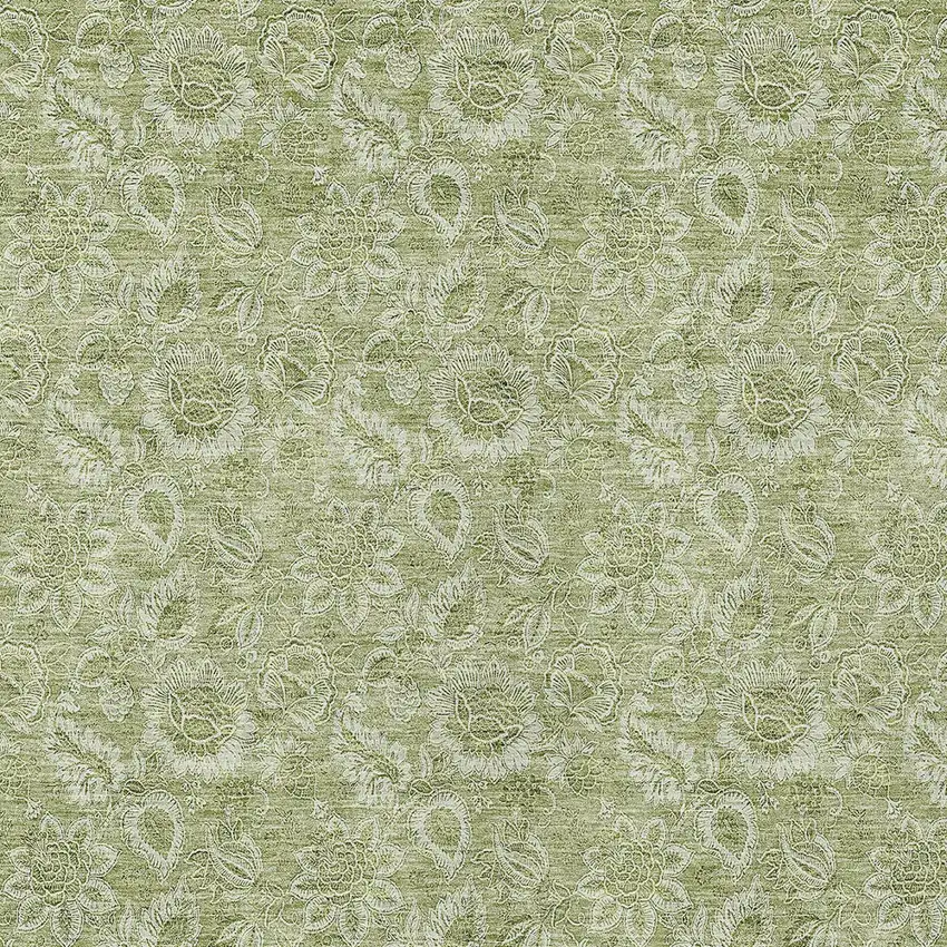 Green Floral Washable Indoor Outdoor Area Rug Photo 5
