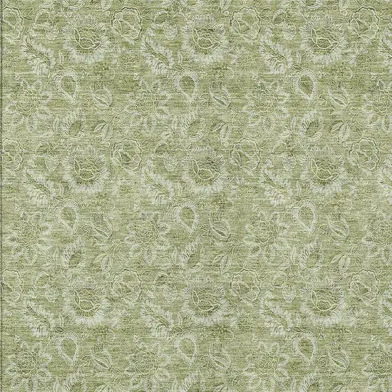 Green Floral Washable Indoor Outdoor Area Rug Photo 5