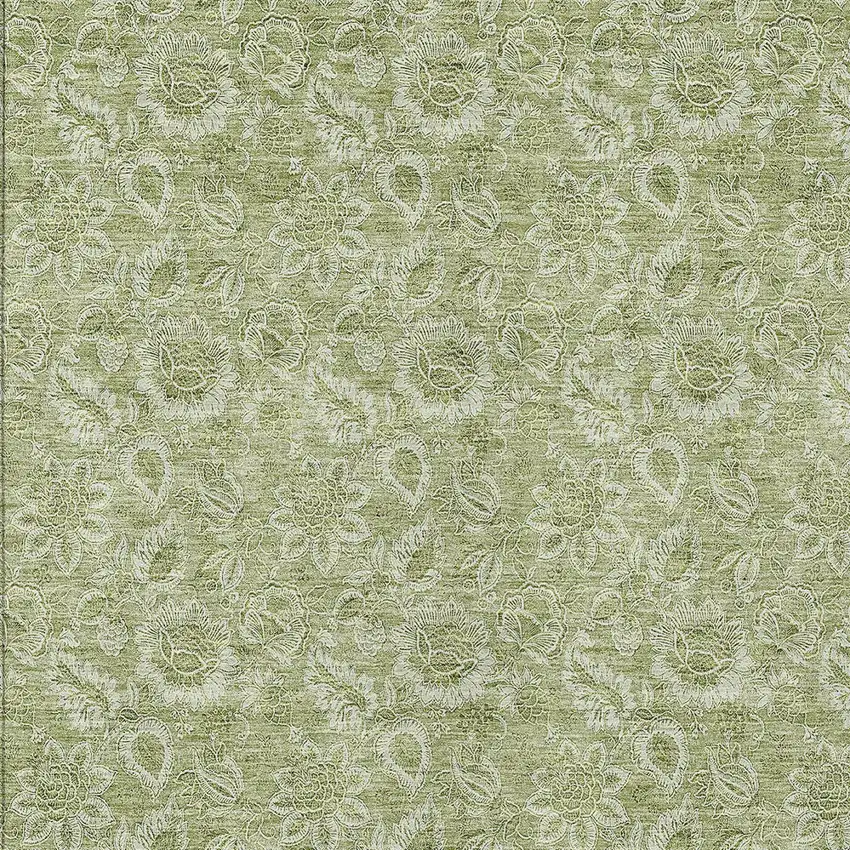 Green Floral Washable Indoor Outdoor Area Rug Photo 5