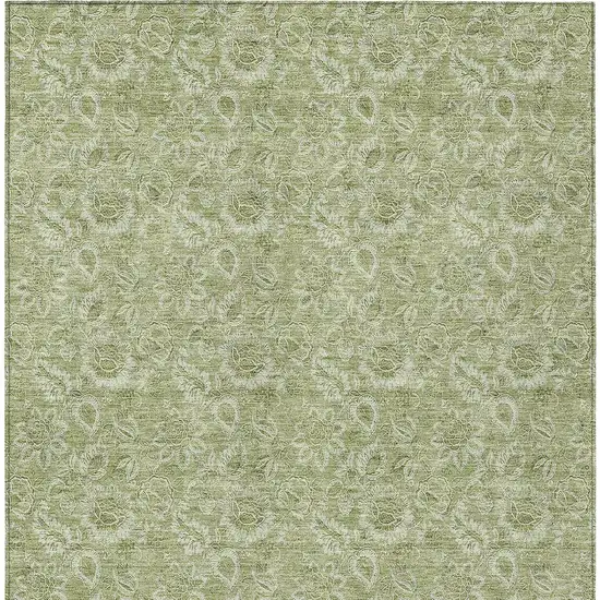 Green Floral Washable Indoor Outdoor Area Rug Photo 6