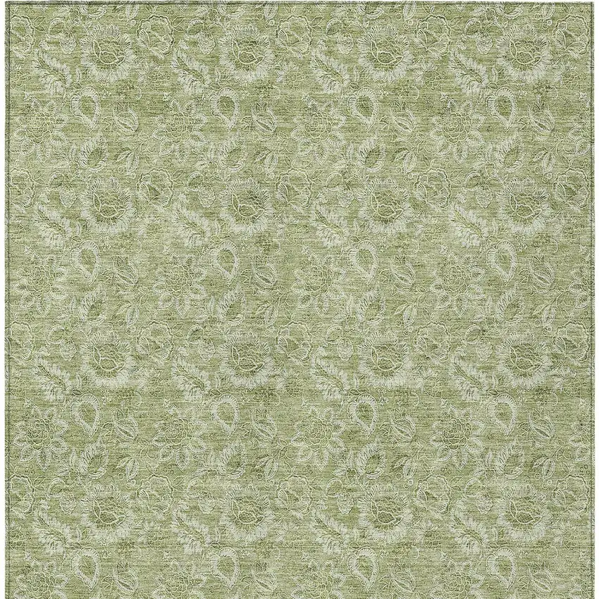 Green Floral Washable Indoor Outdoor Area Rug Photo 6