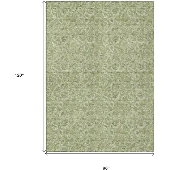 Green Floral Washable Indoor Outdoor Area Rug Photo 3