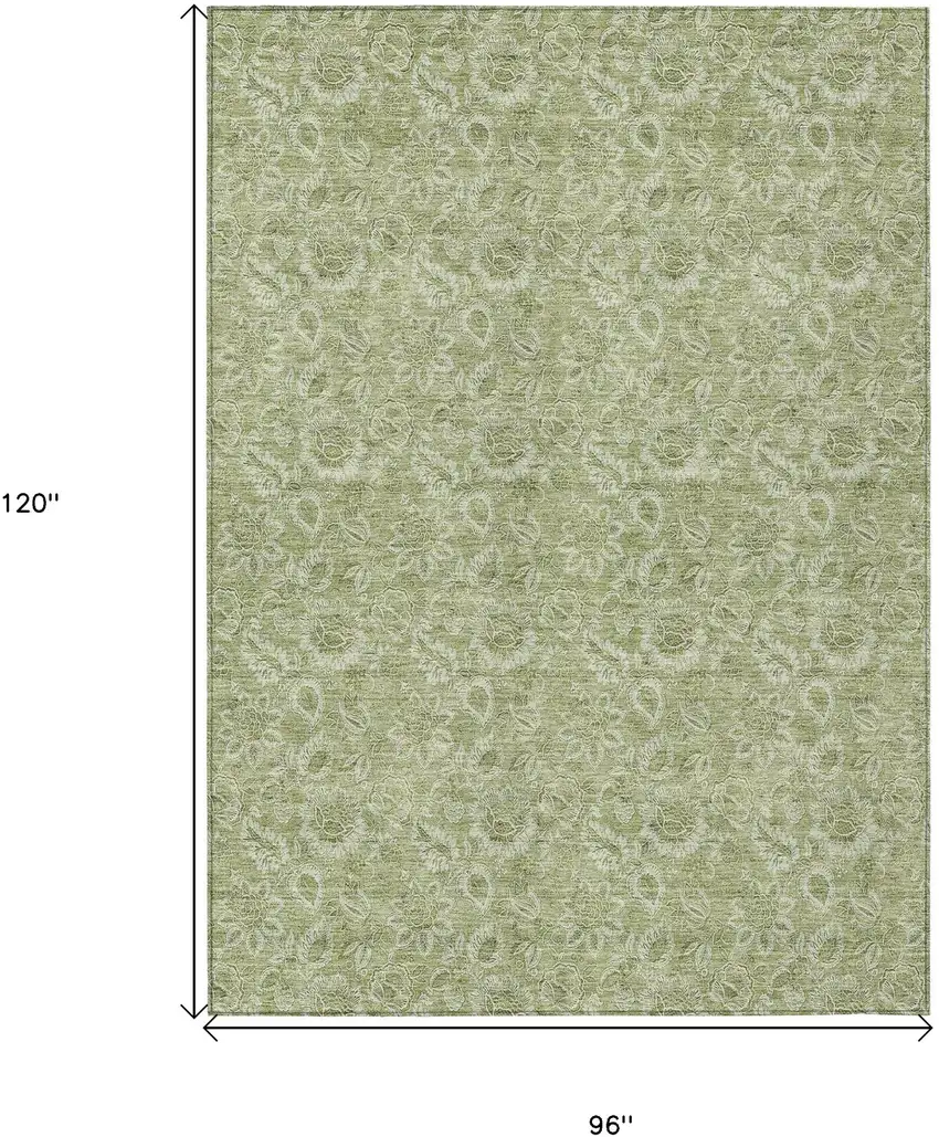 Green Floral Washable Indoor Outdoor Area Rug Photo 3