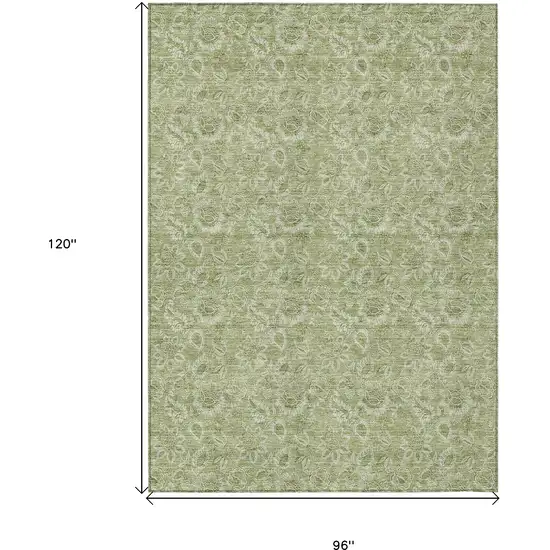 Green Floral Washable Indoor Outdoor Area Rug Photo 3