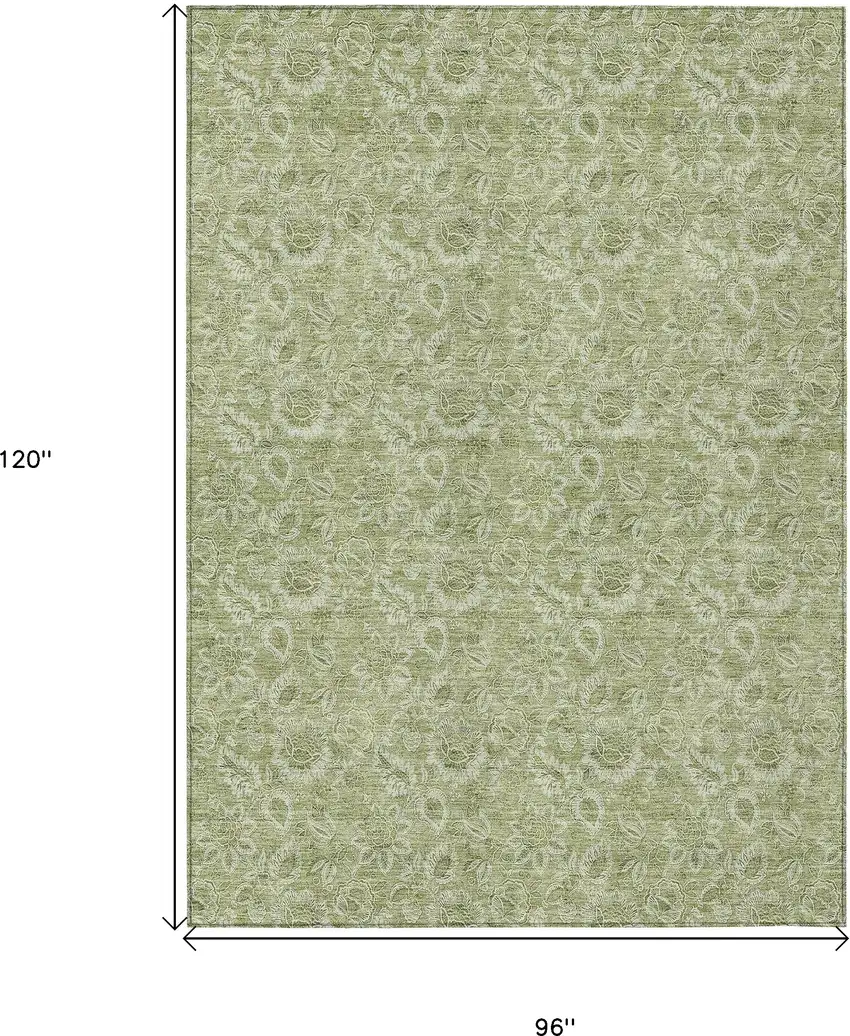 Green Floral Washable Indoor Outdoor Area Rug Photo 3