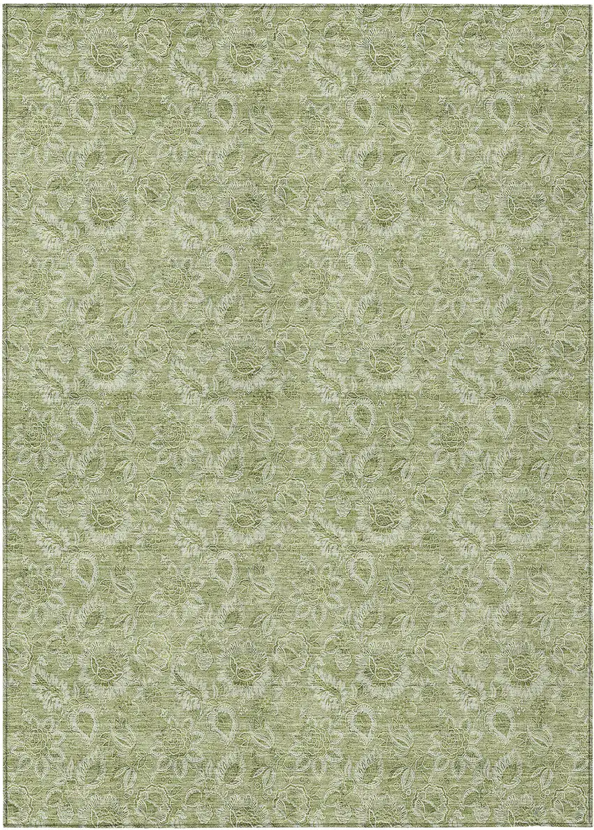Green Floral Washable Indoor Outdoor Area Rug Photo 2