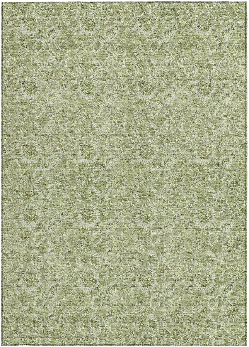 Green Floral Washable Indoor Outdoor Area Rug Photo 6