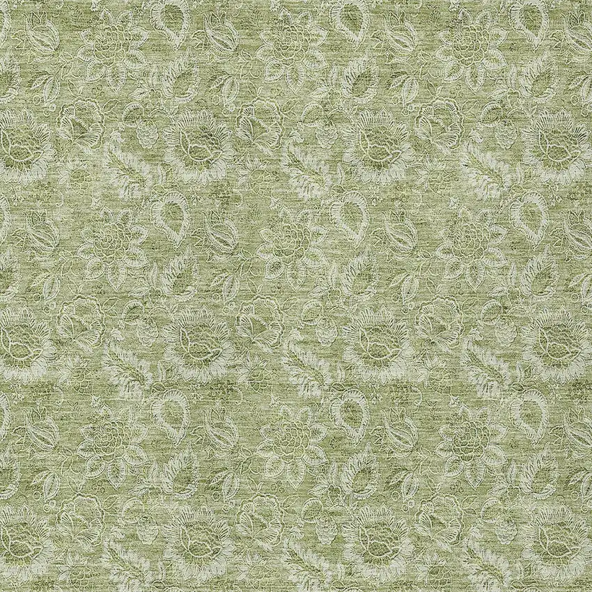 Green Floral Washable Indoor Outdoor Area Rug Photo 5