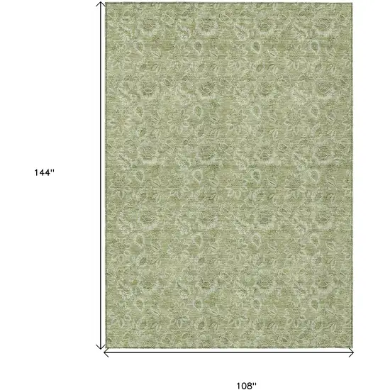 Green Floral Washable Indoor Outdoor Area Rug Photo 3