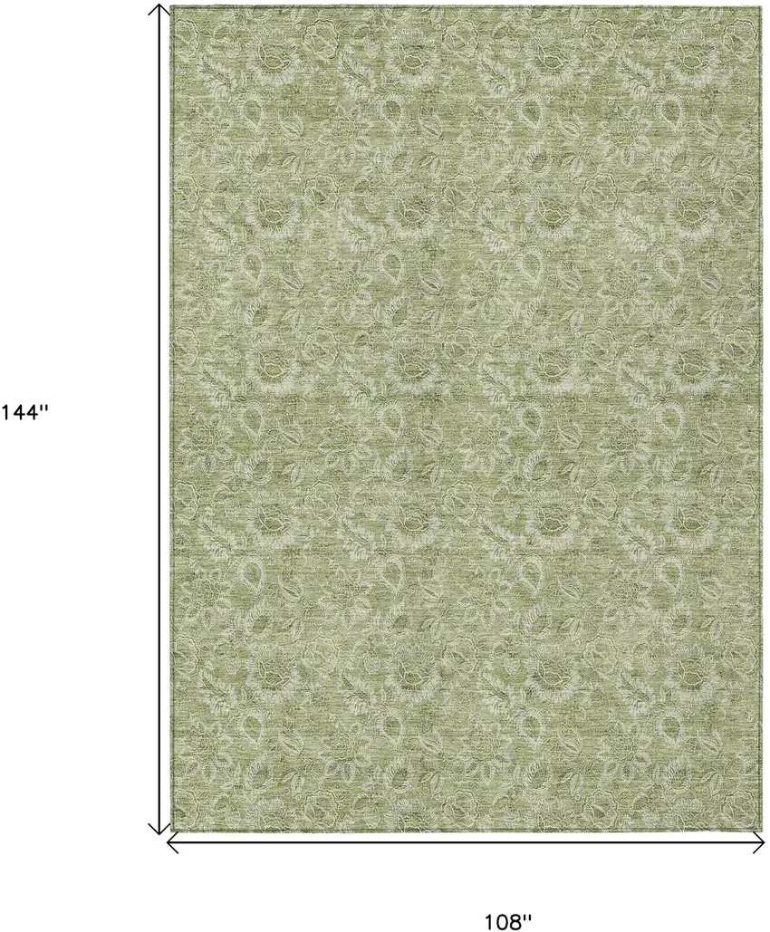 Green Floral Washable Indoor Outdoor Area Rug Photo 3