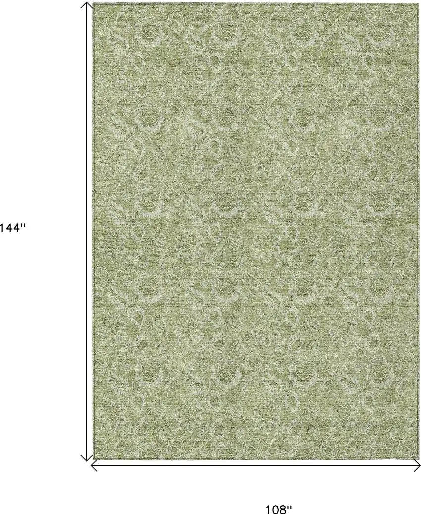 Green Floral Washable Indoor Outdoor Area Rug Photo 3