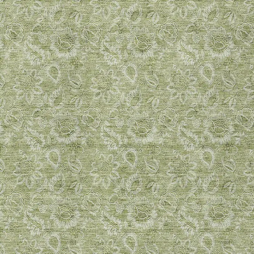Green Floral Washable Indoor Outdoor Area Rug Photo 5