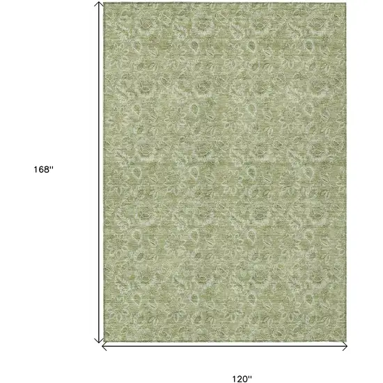 Green Floral Washable Indoor Outdoor Area Rug Photo 3