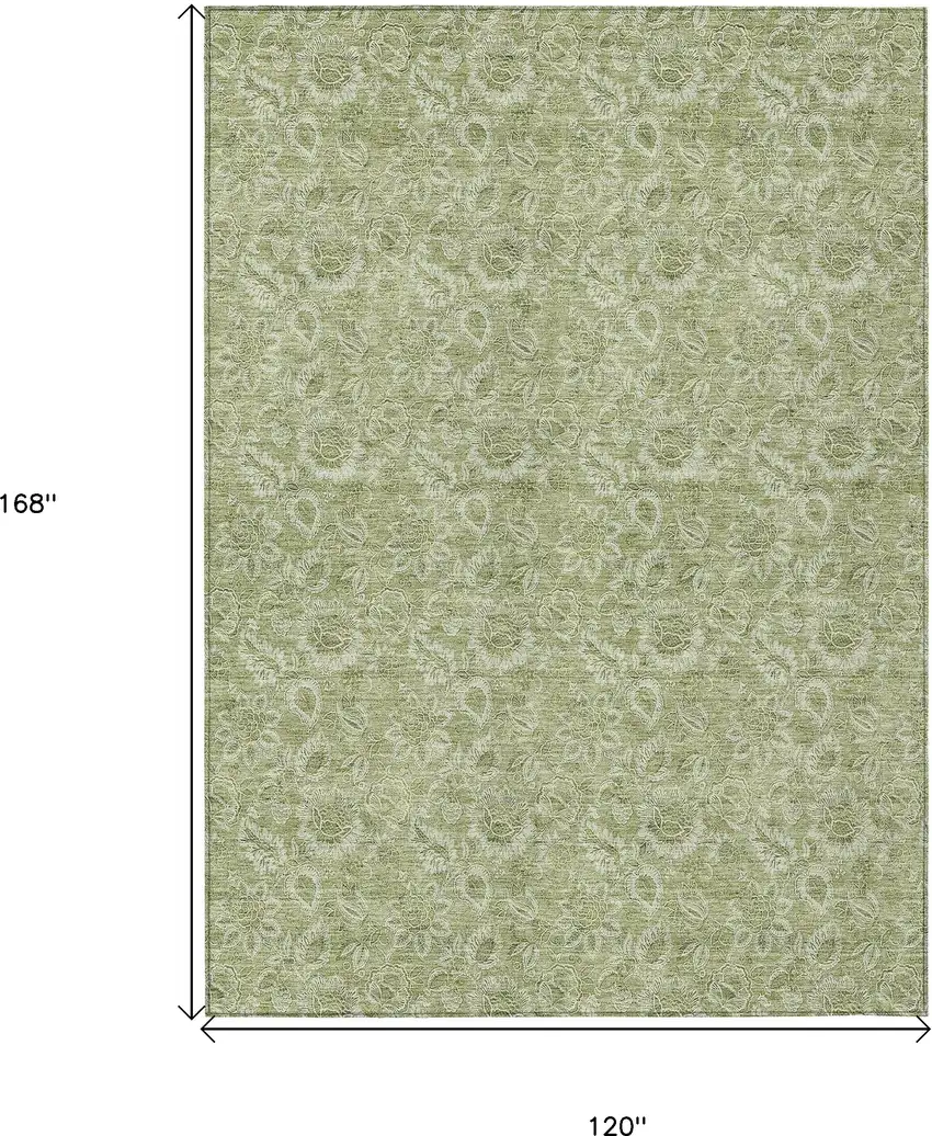 Green Floral Washable Indoor Outdoor Area Rug Photo 3