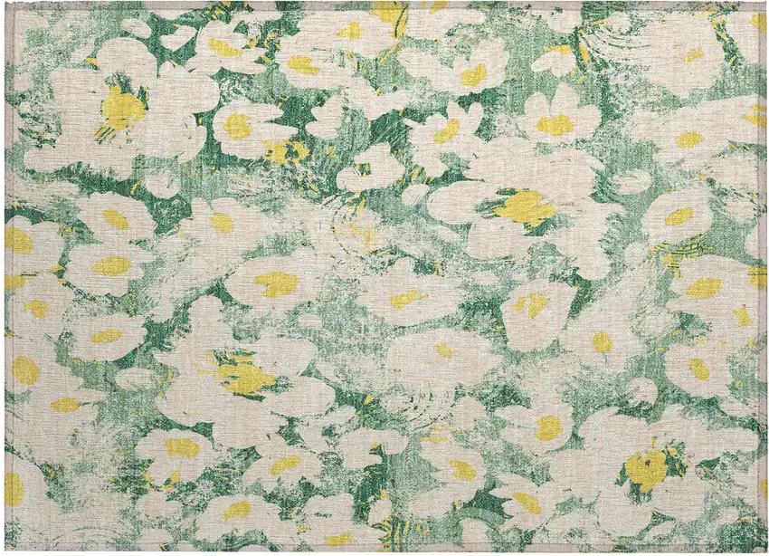 Green Floral Washable Non Skid Indoor Outdoor Area Rug Photo 2