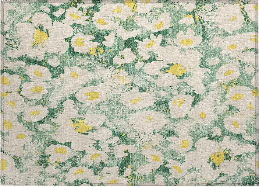 Green Floral Washable Non Skid Indoor Outdoor Area Rug Photo 2