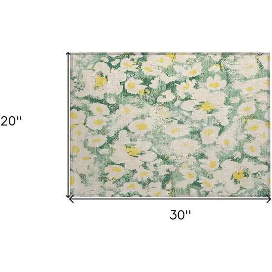 Green Floral Washable Non Skid Indoor Outdoor Area Rug Photo 3