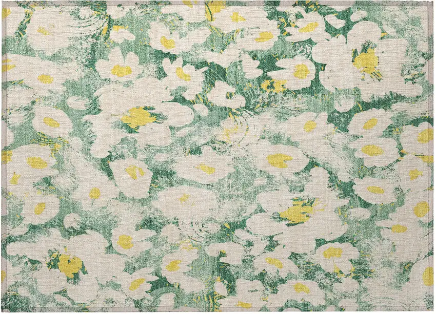 Green Floral Washable Non Skid Indoor Outdoor Area Rug Photo 5