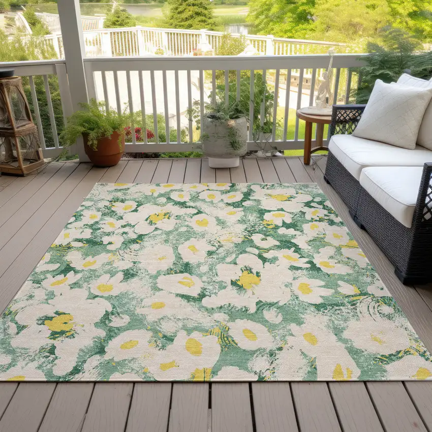 Green Floral Washable Non Skid Indoor Outdoor Area Rug Photo 9