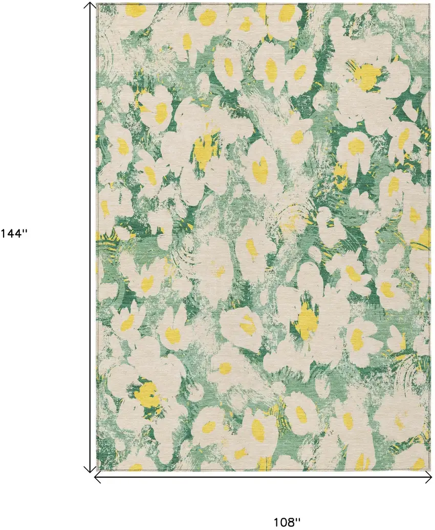 Green Floral Washable Non Skid Indoor Outdoor Area Rug Photo 3