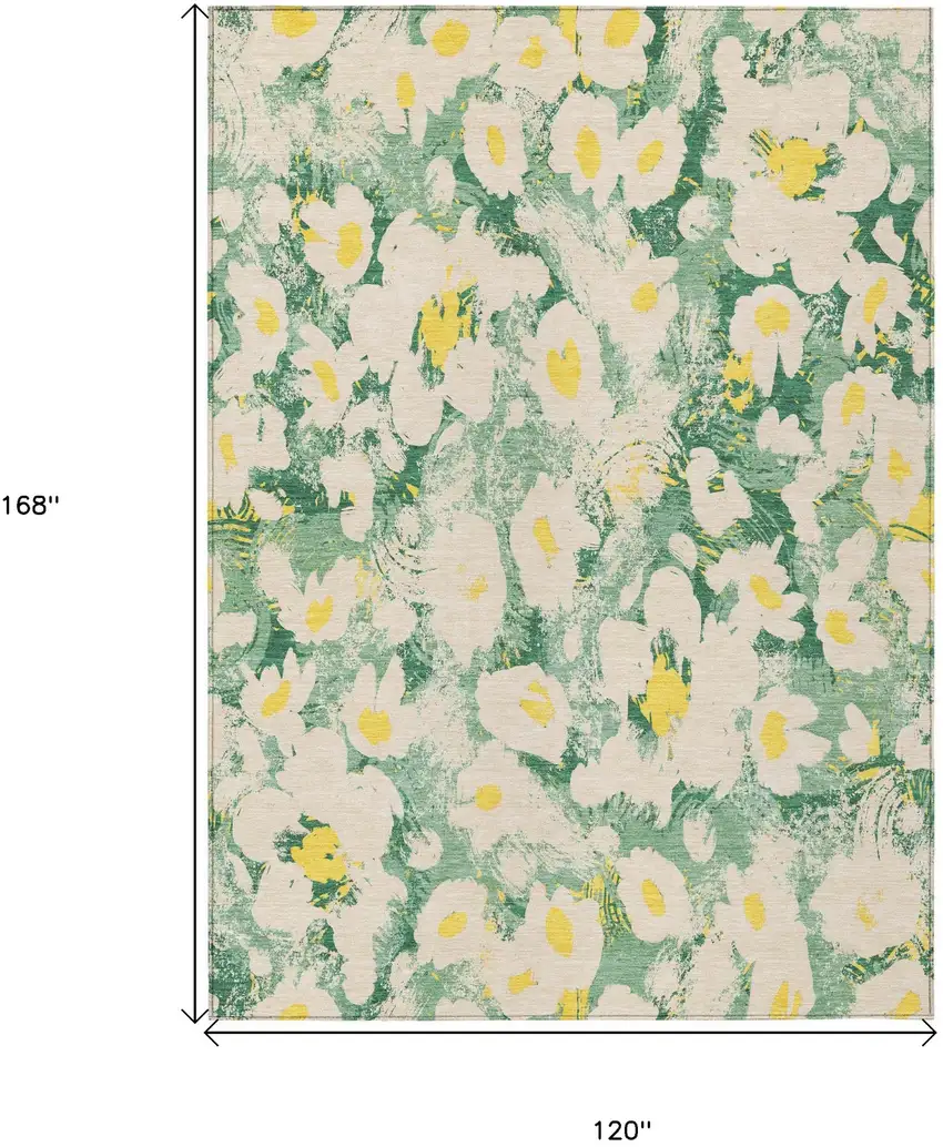Green Floral Washable Non Skid Indoor Outdoor Area Rug Photo 3