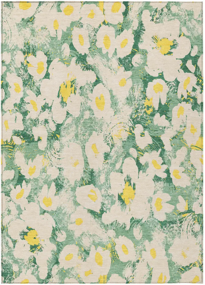 Green Floral Washable Non Skid Indoor Outdoor Area Rug Photo 2