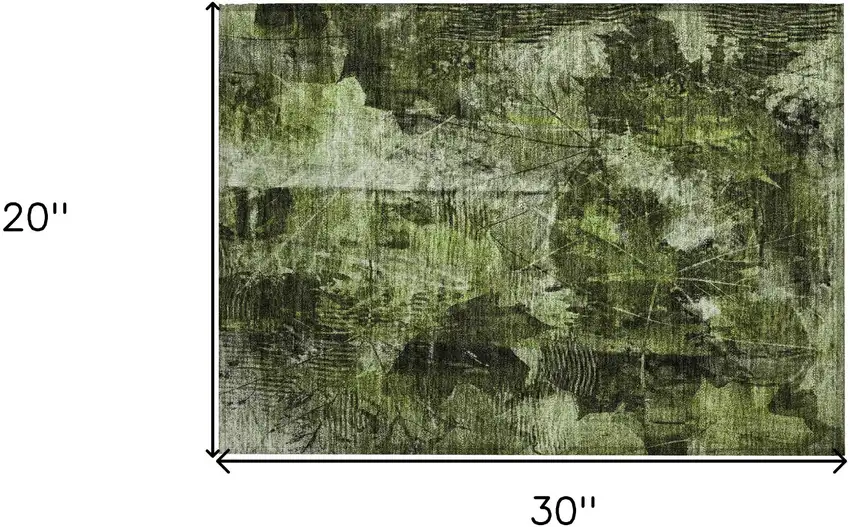Green Floral Washable Non Skid Indoor Outdoor Area Rug Photo 3