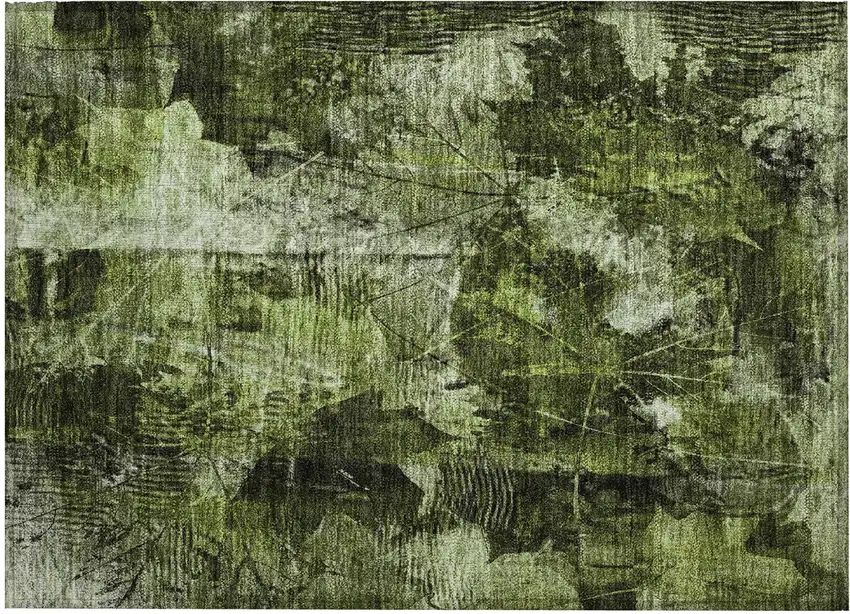 Green Floral Washable Non Skid Indoor Outdoor Area Rug Photo 2