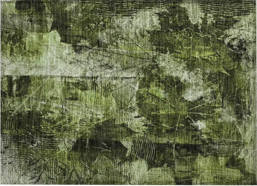 Green Floral Washable Non Skid Indoor Outdoor Area Rug Photo 2