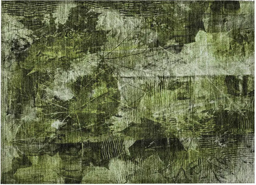 Green Floral Washable Non Skid Indoor Outdoor Area Rug Photo 5