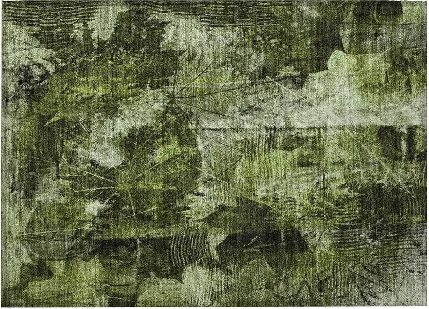 Green Floral Washable Non Skid Indoor Outdoor Area Rug Photo 4
