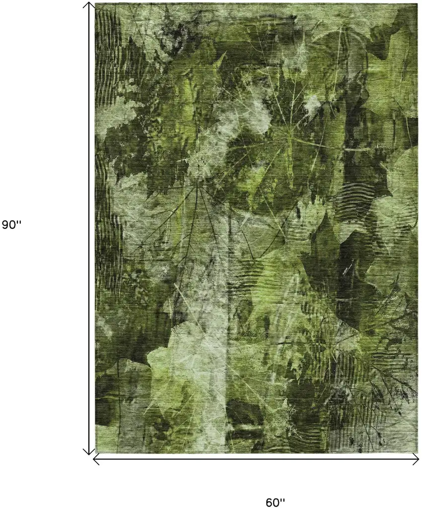 Green Floral Washable Non Skid Indoor Outdoor Area Rug Photo 3