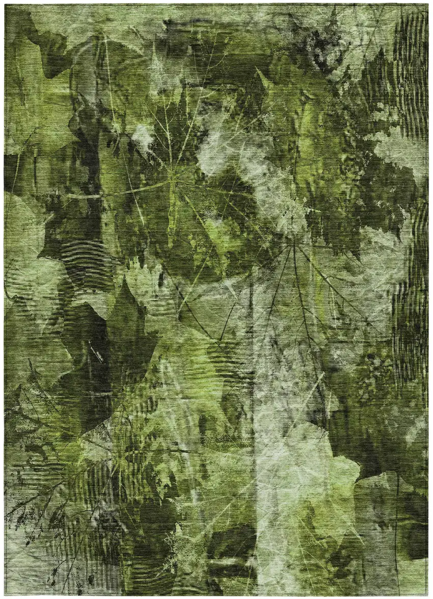 Green Floral Washable Non Skid Indoor Outdoor Area Rug Photo 5