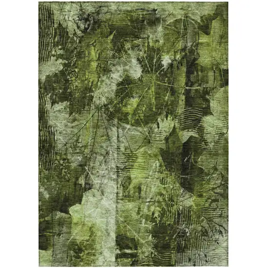 Green Floral Washable Non Skid Indoor Outdoor Area Rug Photo 2