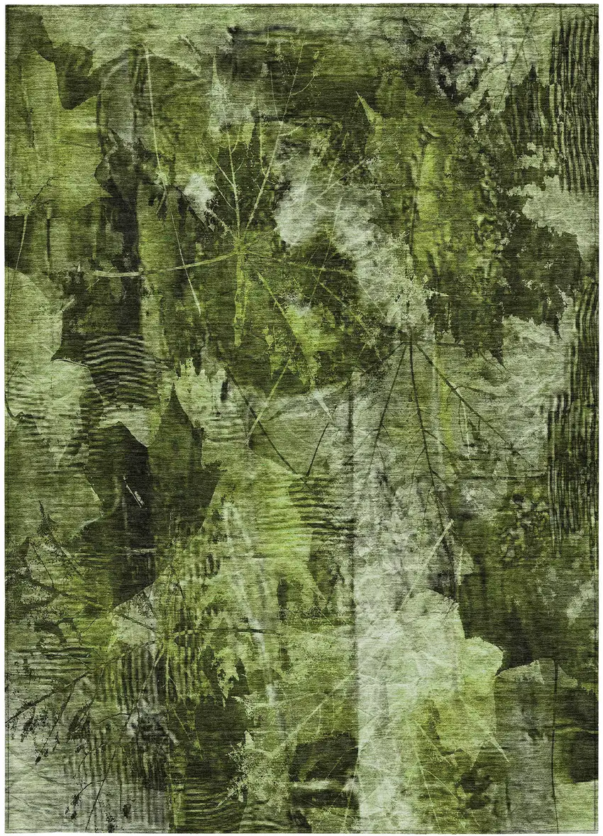 Green Floral Washable Non Skid Indoor Outdoor Area Rug Photo 4