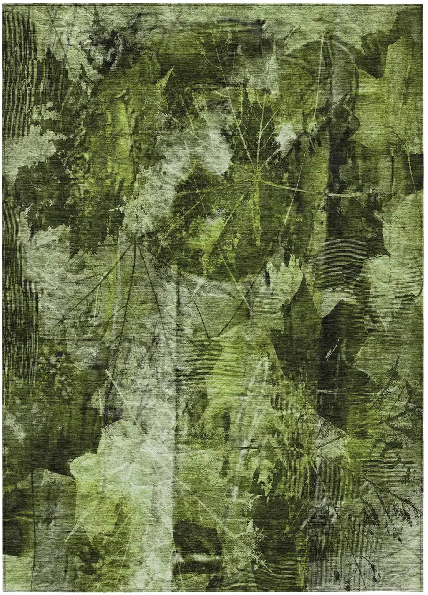 Green Floral Washable Non Skid Indoor Outdoor Area Rug Photo 2