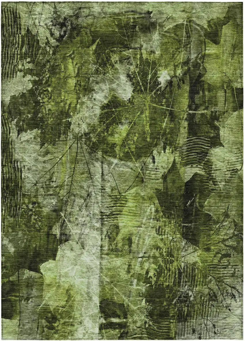 Green Floral Washable Non Skid Indoor Outdoor Area Rug Photo 2
