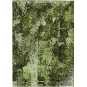 Photo of Green Floral Washable Non Skid Indoor Outdoor Area Rug