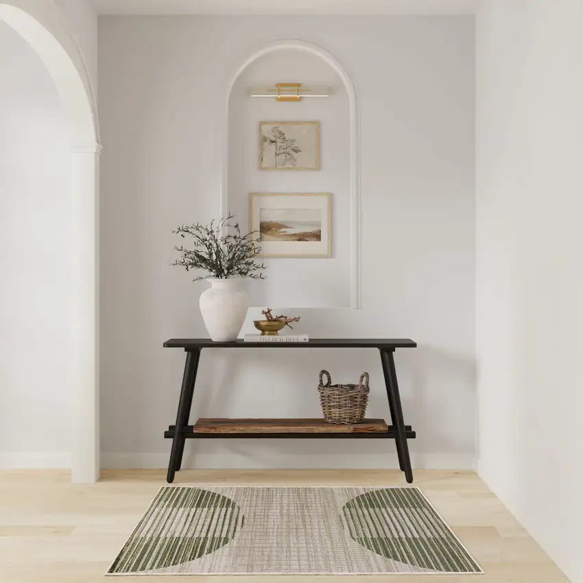 Green Geometric Power Loom Area Rug Photo 5
